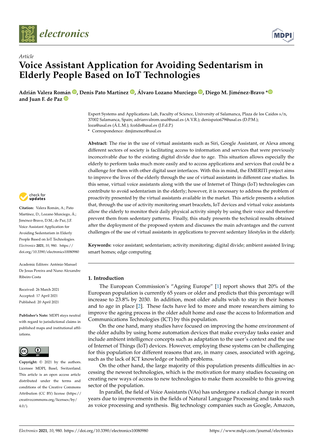 Voice Assistant Application for Avoiding Sedentarism in Elderly People Based on Iot Technologies