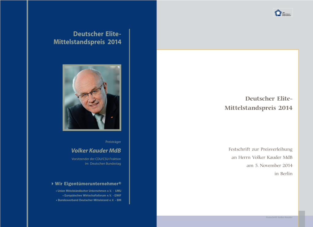 Volker Kauder Mdb Festschrift Zur Preisverleihung