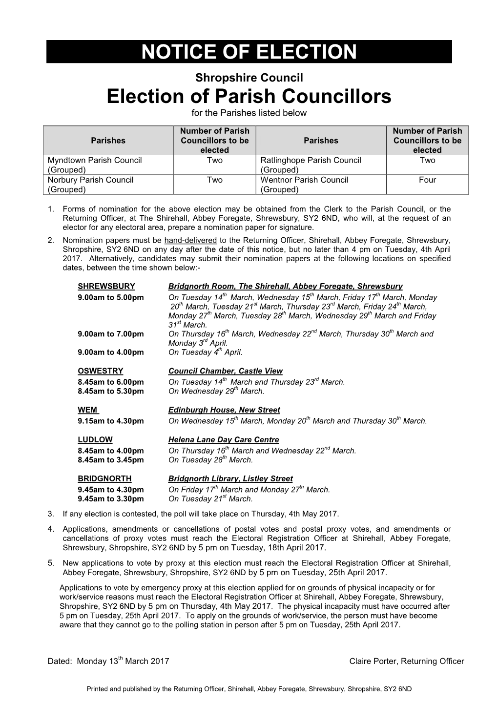 Notice of Election Double Column