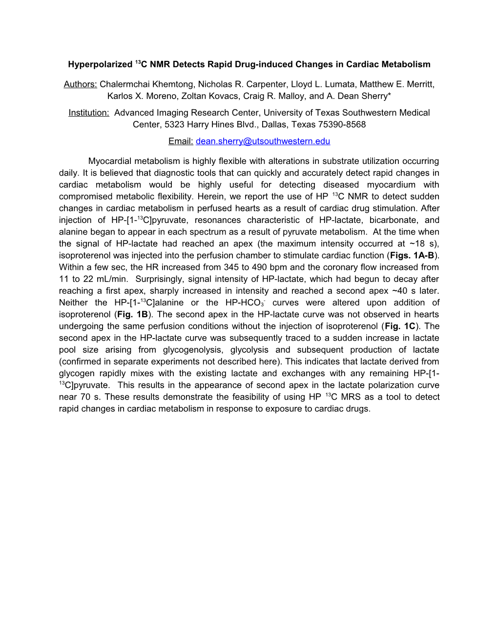 Hyperpolarized 13C NMR Detects Rapid Drug-Induced Changes in Cardiac Metabolism