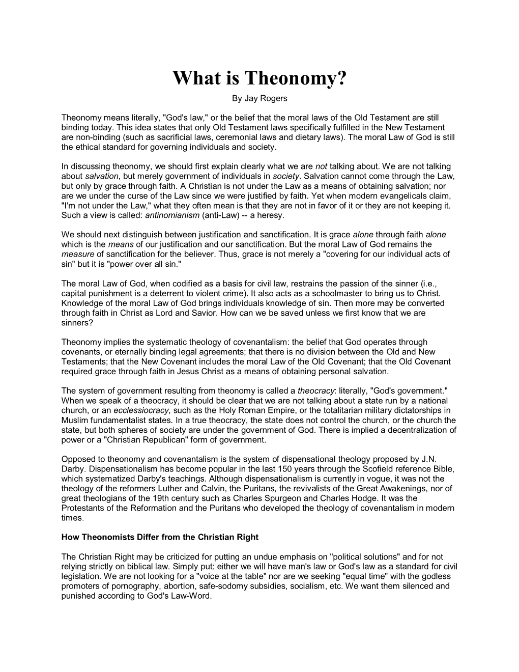 What Is Theonomy? by Jay Rogers