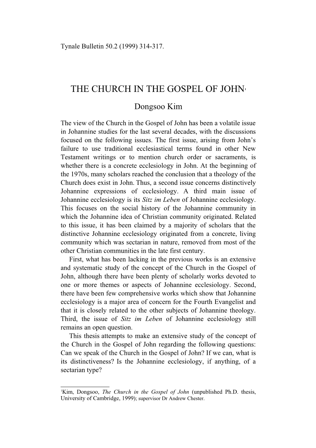 The Church In The Gospel Of John