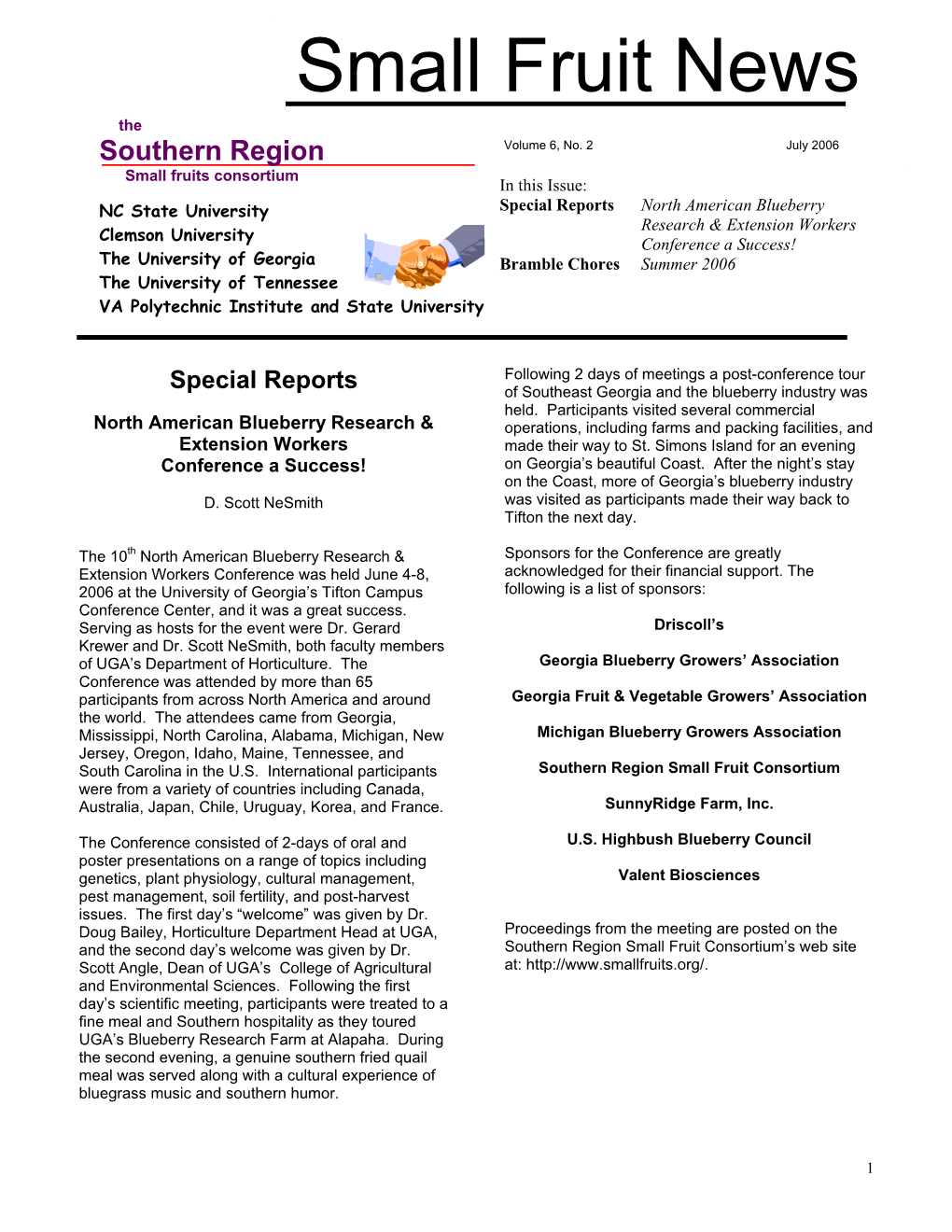 Small Fruit News the Southern Region Volume 6, No