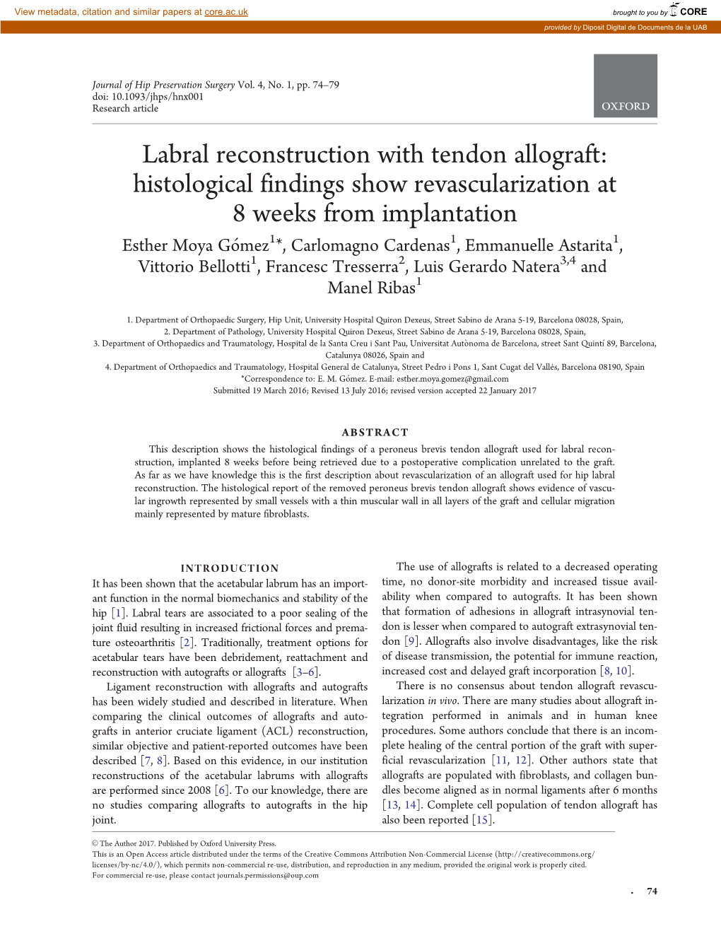 Labral Reconstruction with Tendon Allograft