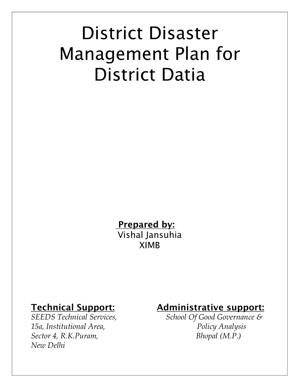 District Disaster Management Plan for District Datia