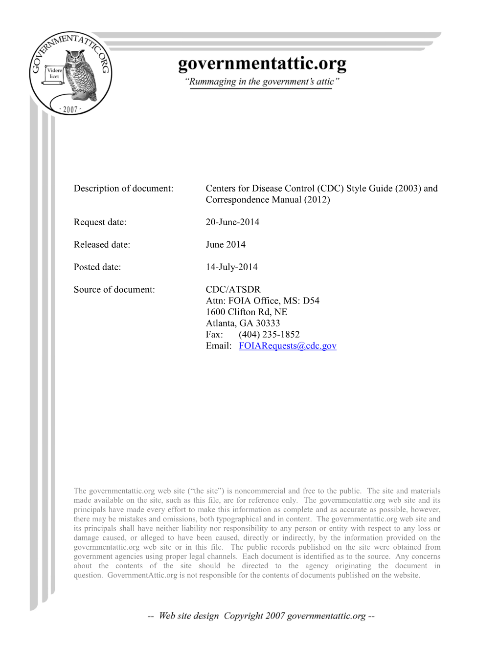 Centers for Disease Control (CDC) Style Guide (2003) and Correspondence Manual (2012)