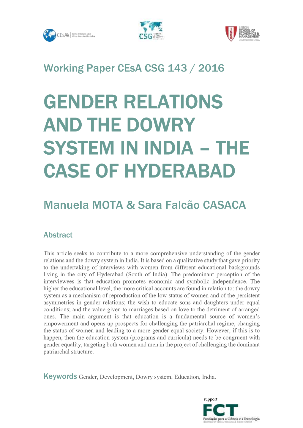 Gender Relations and the Dowry System in India – the Case of Hyderabad