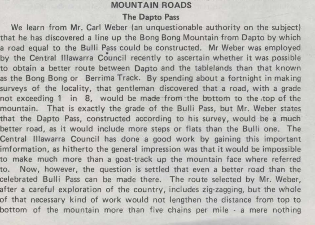 Mountain Roads : the Dapto Pass : the Macquarie Pass