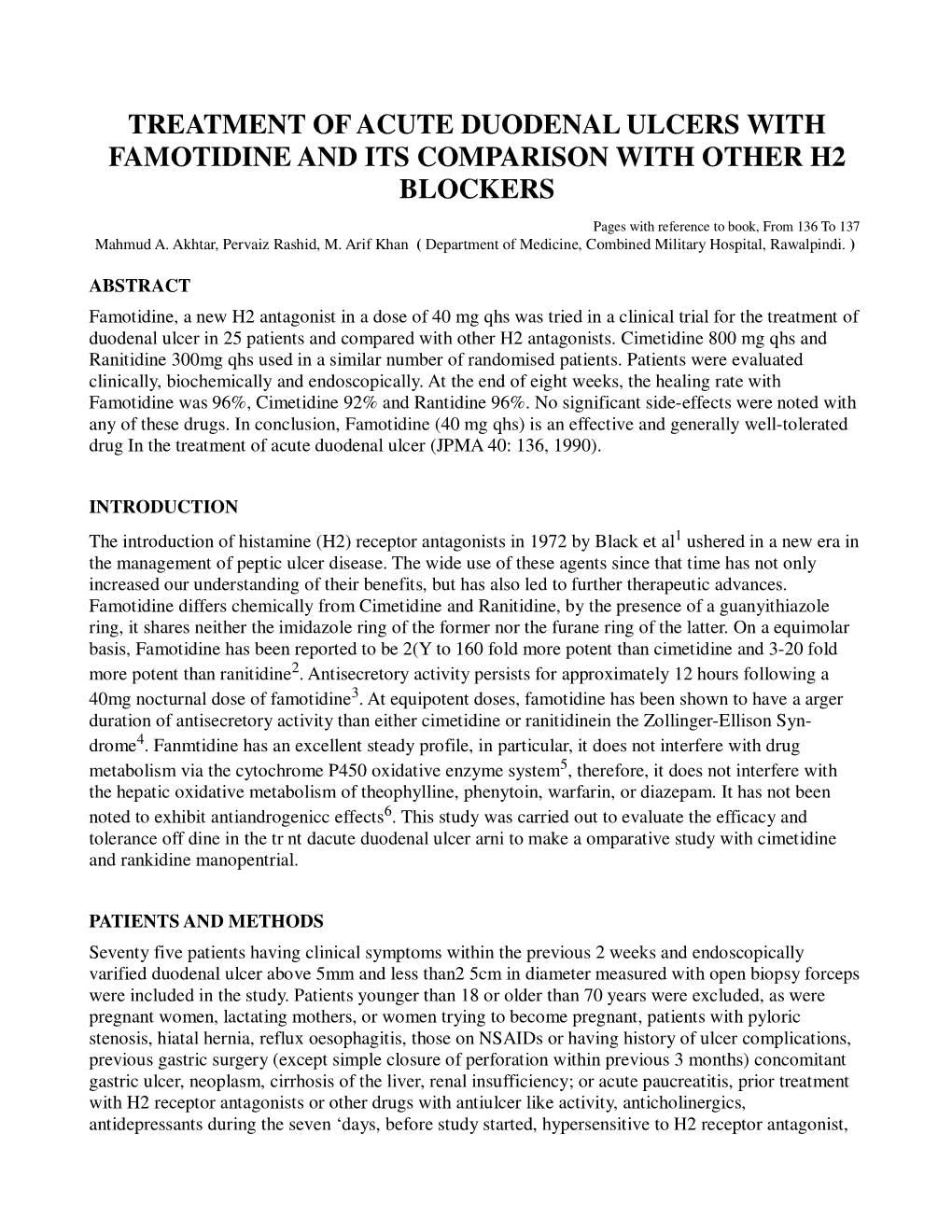 Treatment of Acute Duodenal Ulcers with Famotidine and Its Comparison with Other H2 Blockers