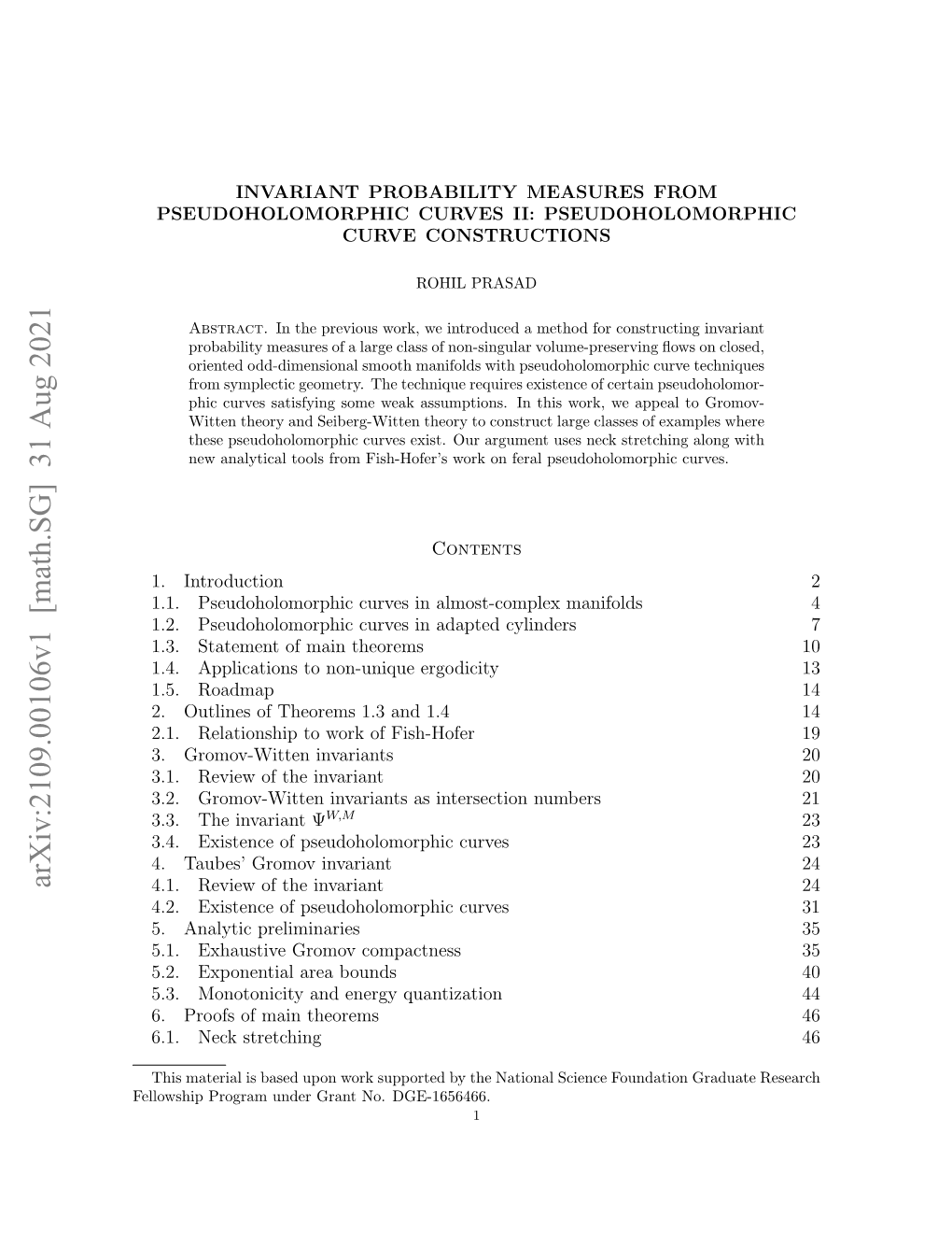 Arxiv:2109.00106V1 [Math.SG] 31 Aug 2021 4.1