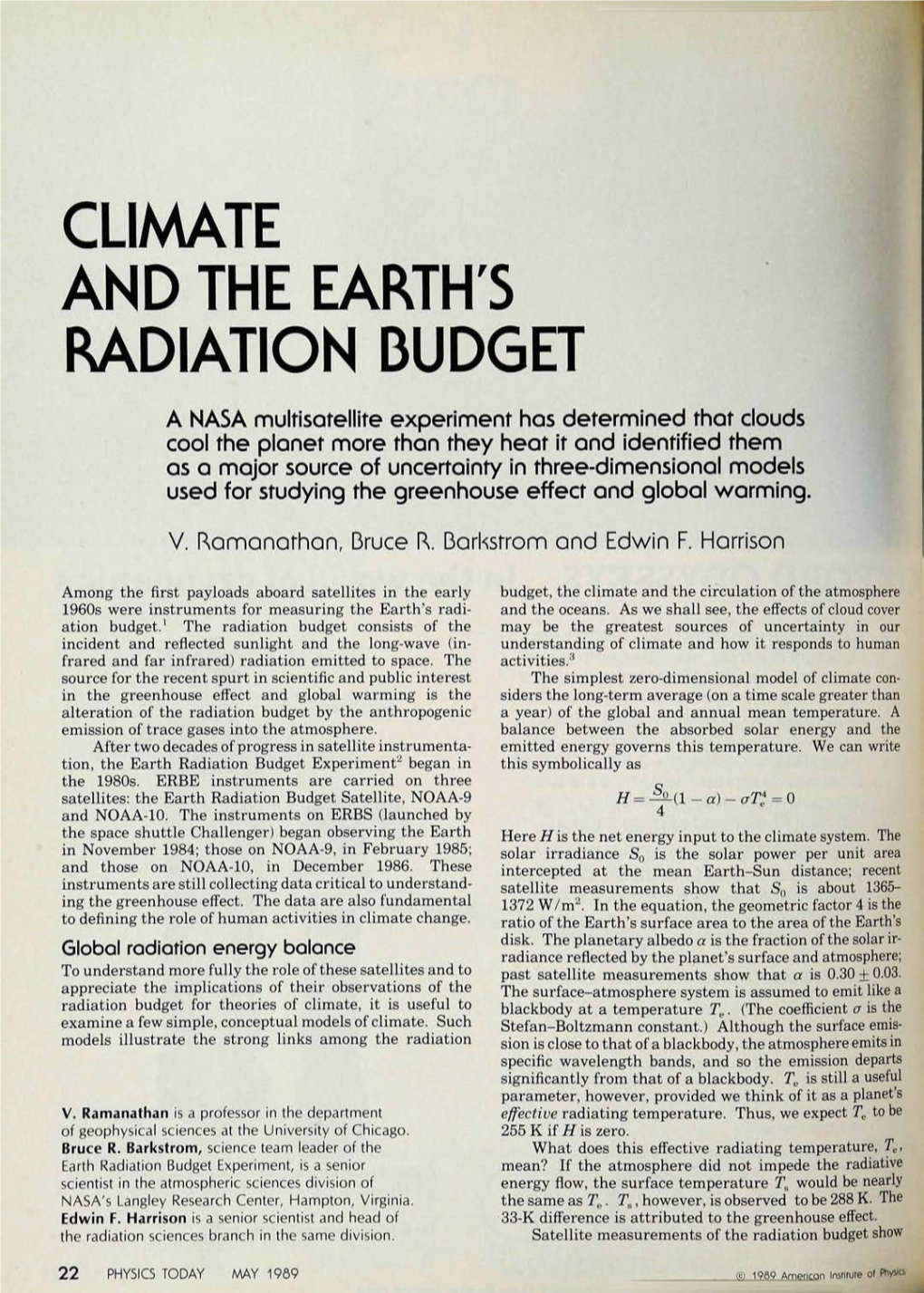 Climate and the Earth's Radiation Budget