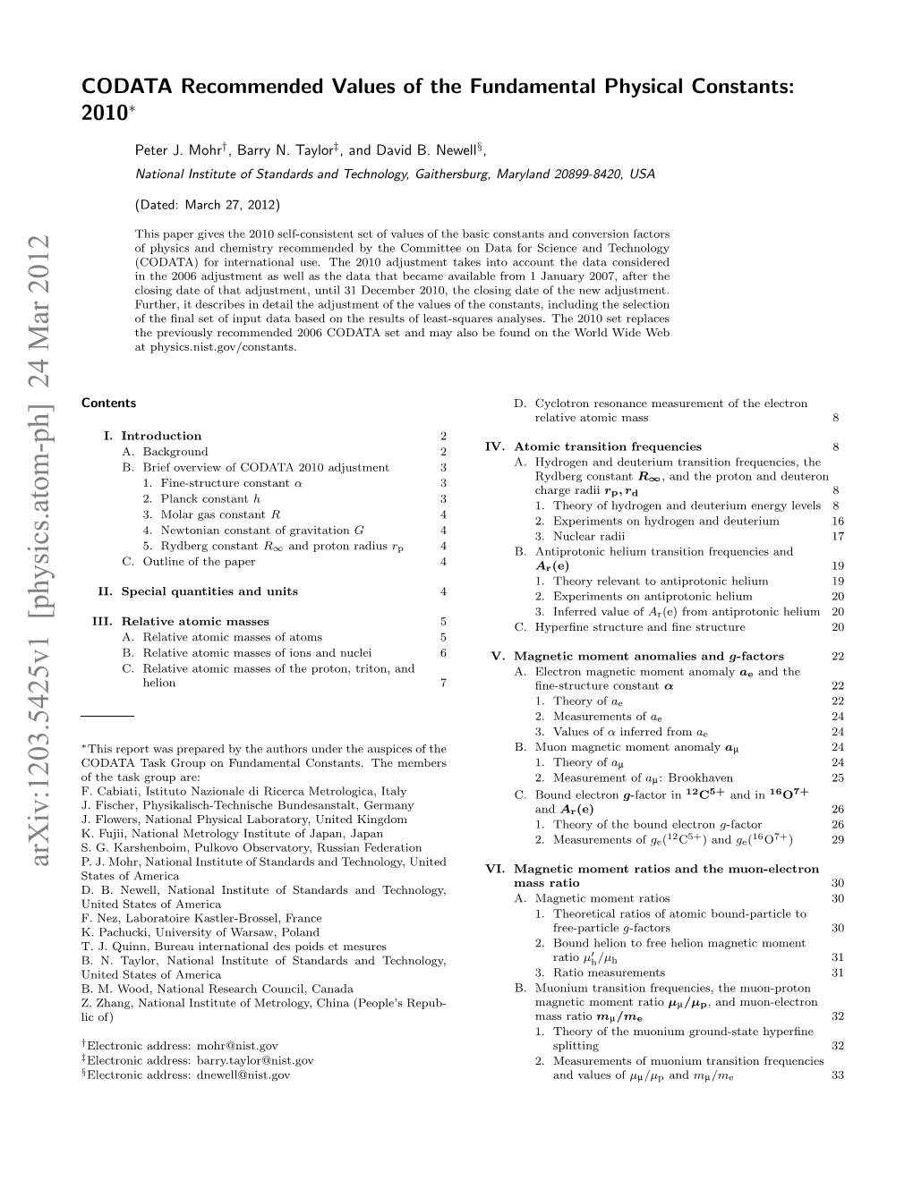 Arxiv:1203.5425V1 [Physics.Atom-Ph] 24 Mar 2012 § ‡ † (People’S China Metrology, Of) of Lic Technolog Institute Canada National Council, and Zhang, Research Z