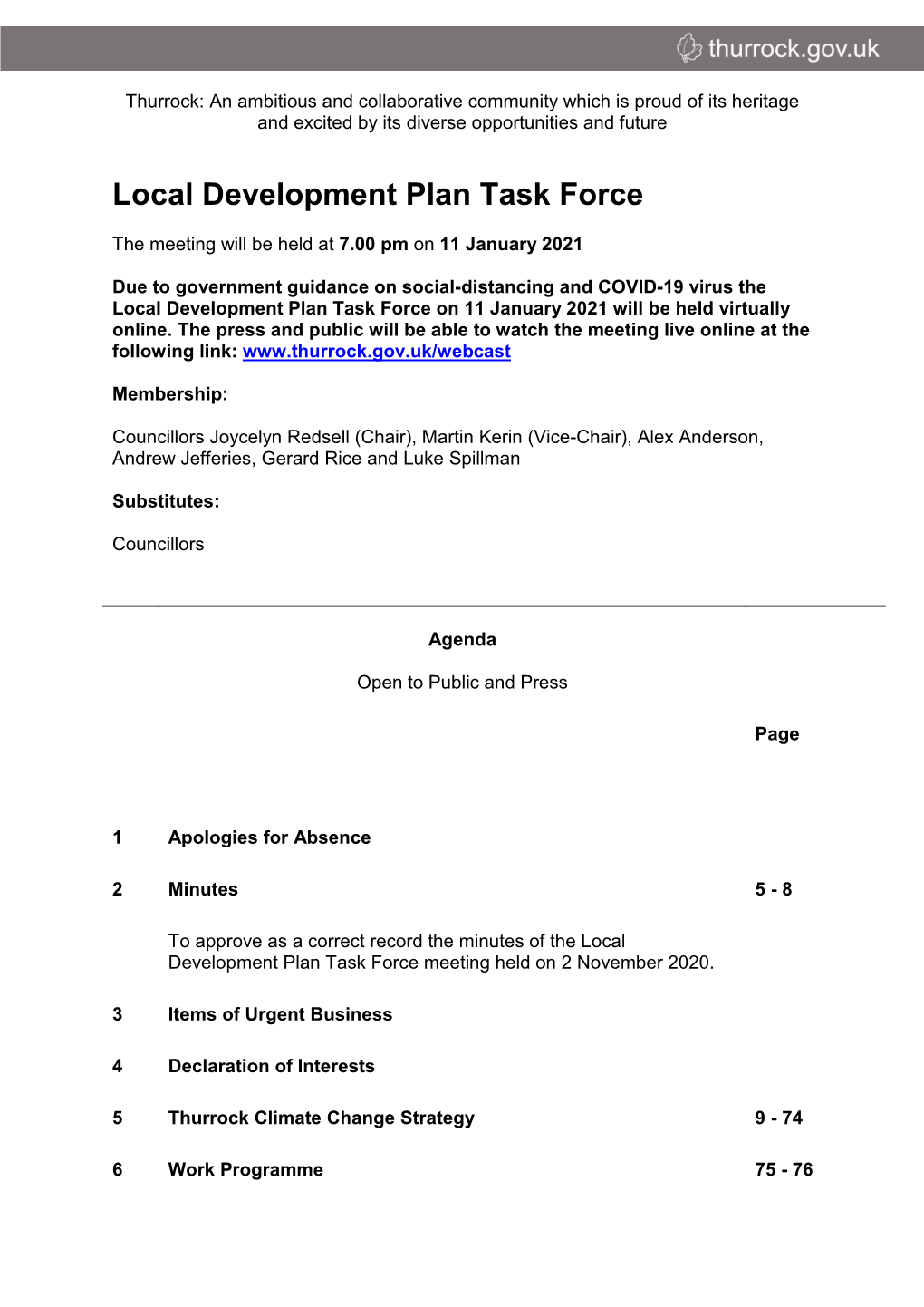 (Public Pack)Agenda Document for Local Development Plan Task