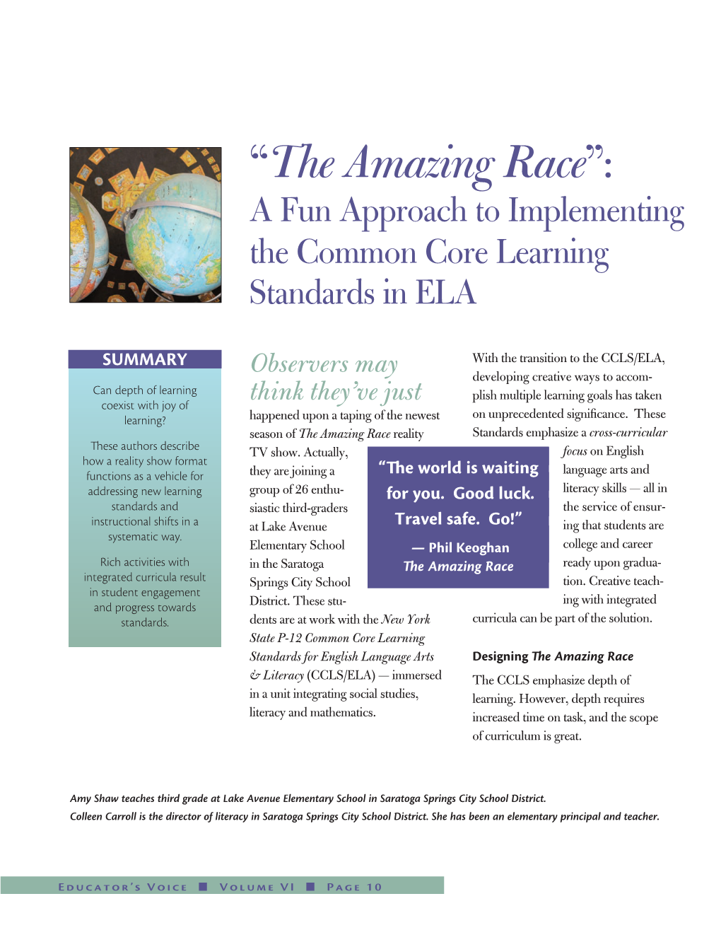 “The Amazing Race”: a Fun Approach to Implementing the Common Core Learning Standards in ELA