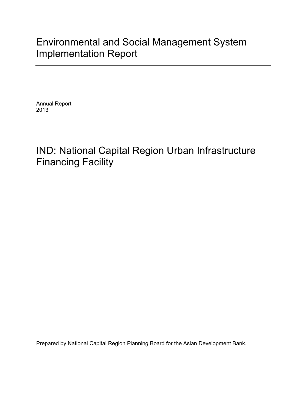 National Capital Region Urban Infrastructure Financing Facility