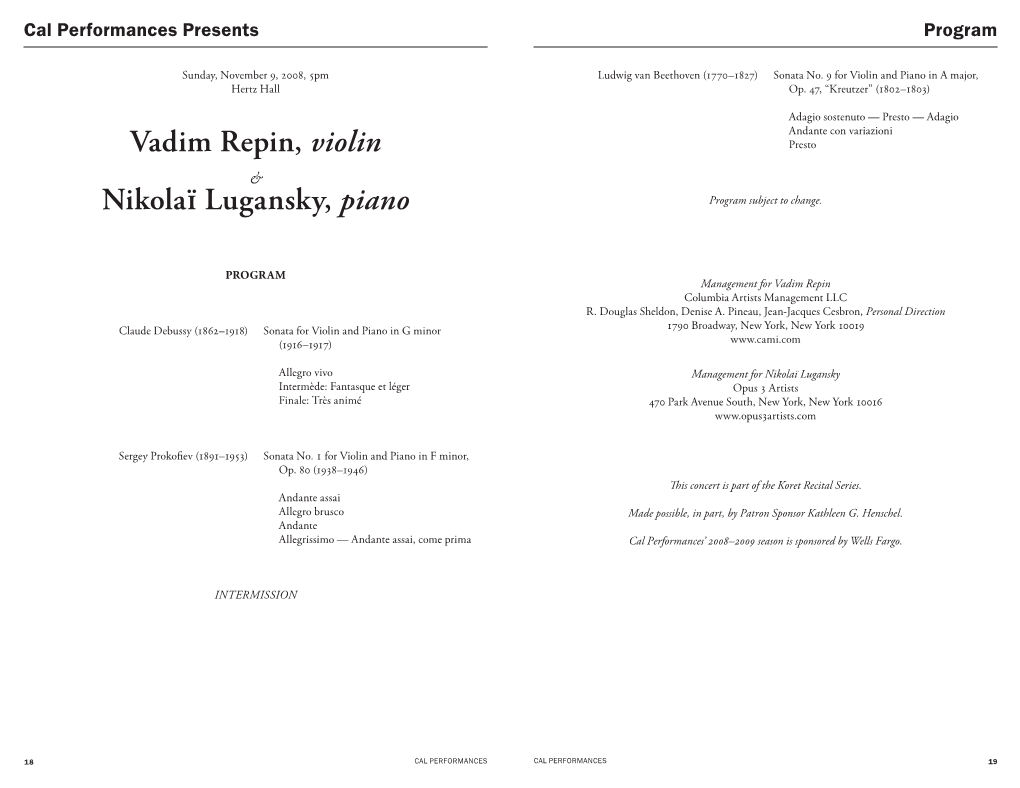 Vadim Repin, Violin Nikolaï Lugansky, Piano