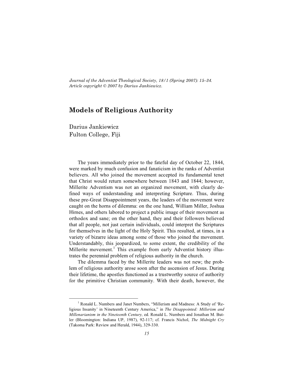 Models of Religious Authority