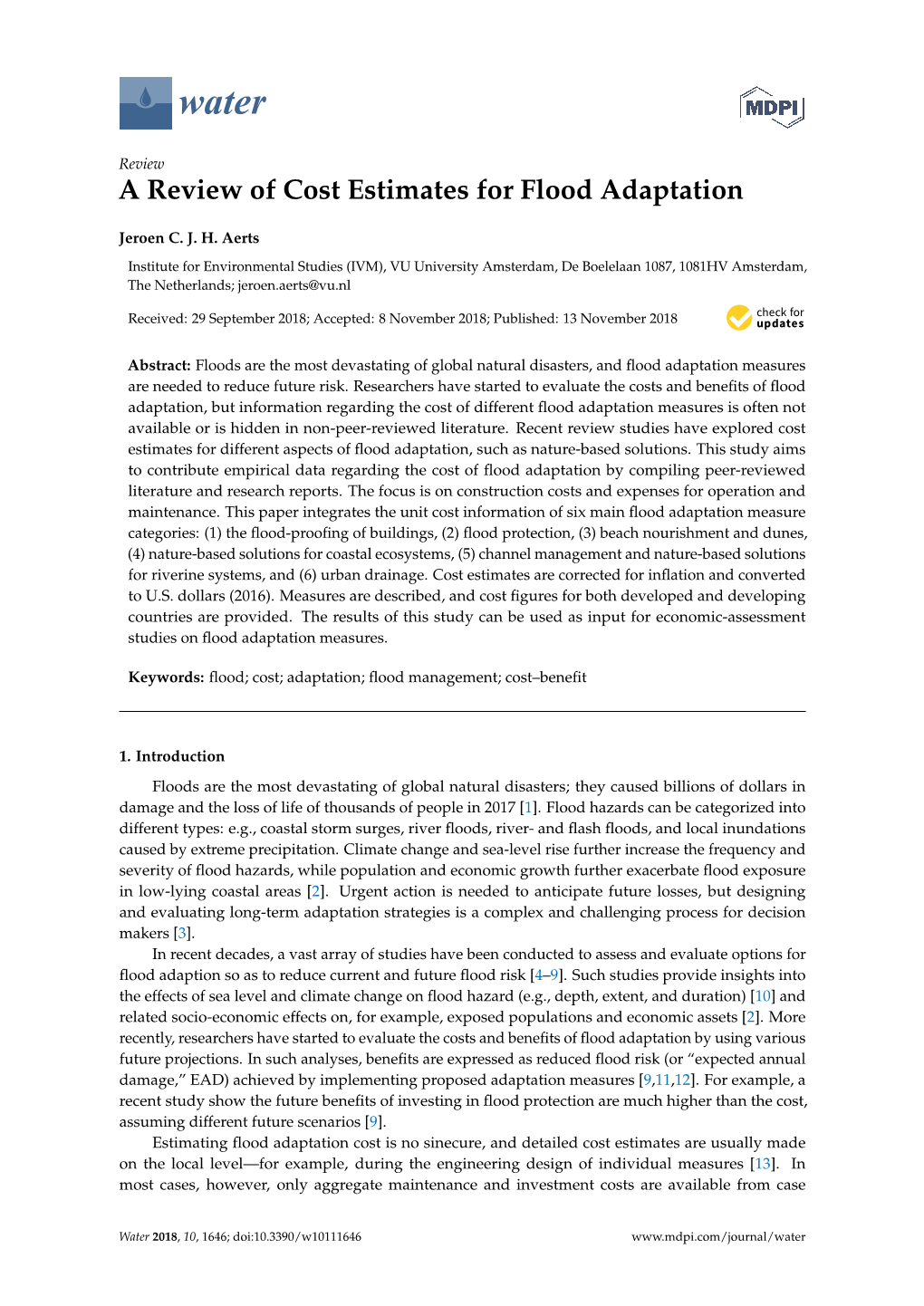 A Review of Cost Estimates for Flood Adaptation