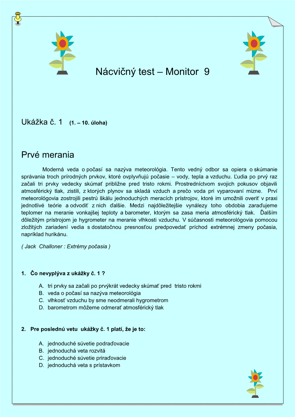Nácvičný Test – Monitor 9