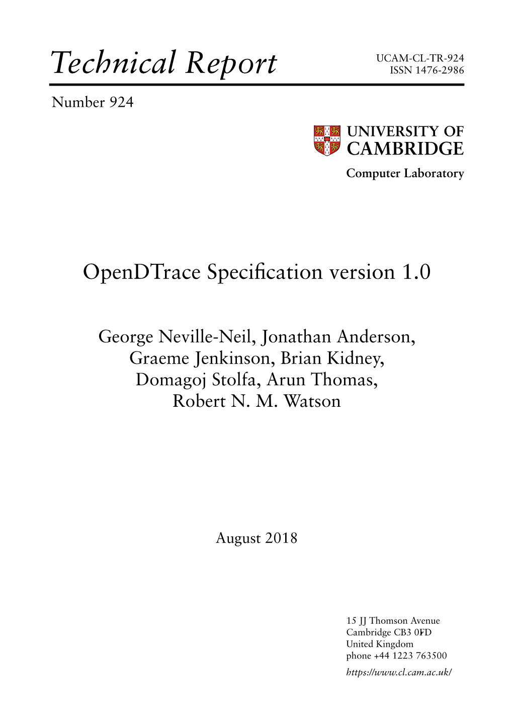 Dtrace Speciﬁcation Version 1.0