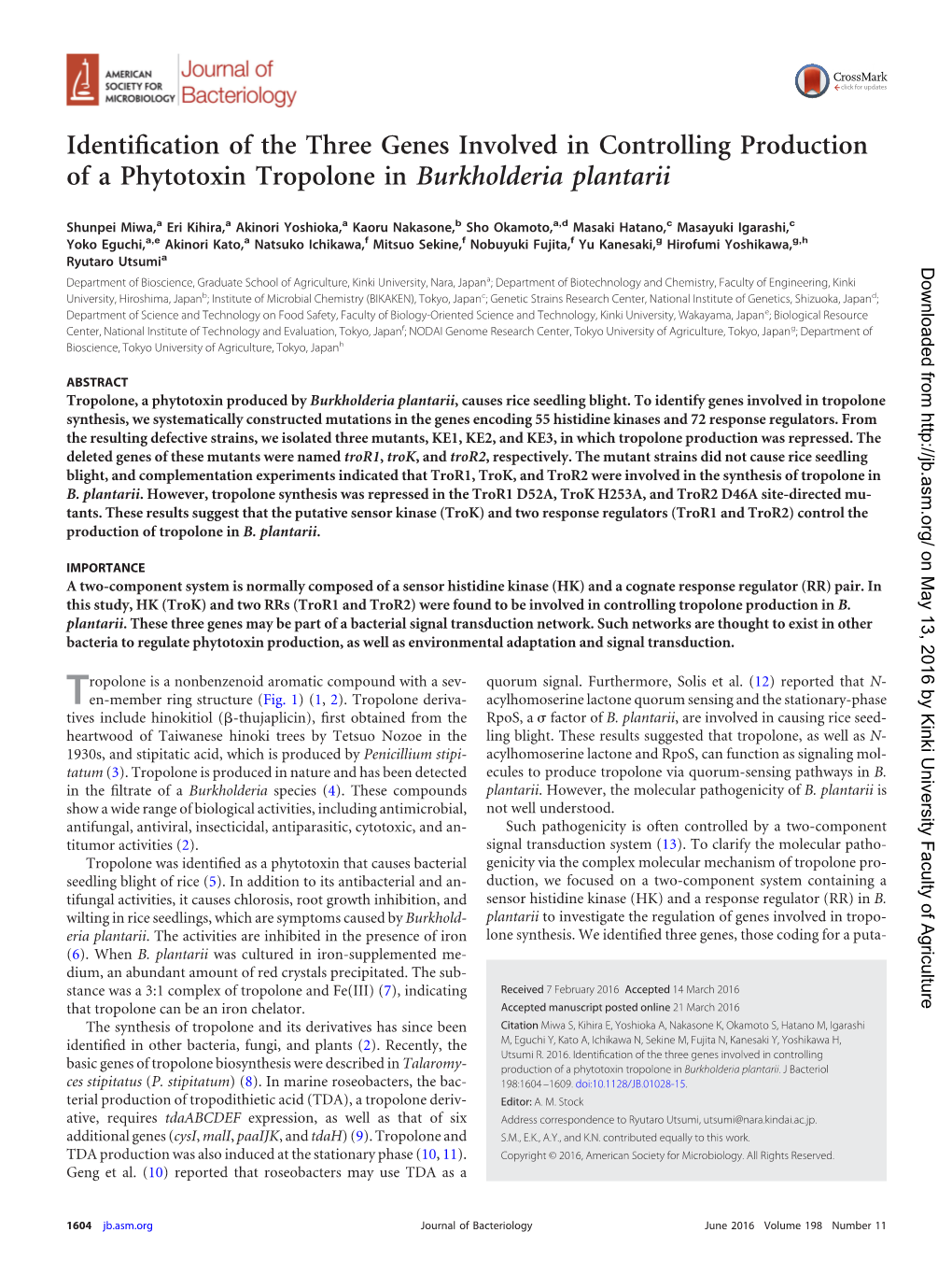 Identification of the Three Genes Involved in Controlling Production