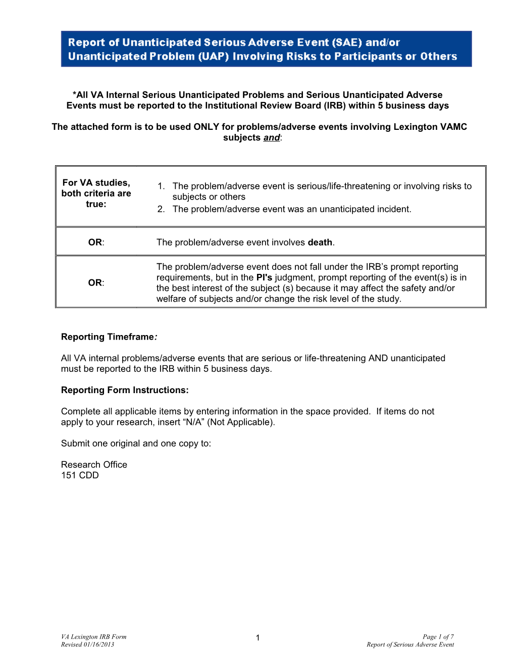 Template For Reporting Adverse Events