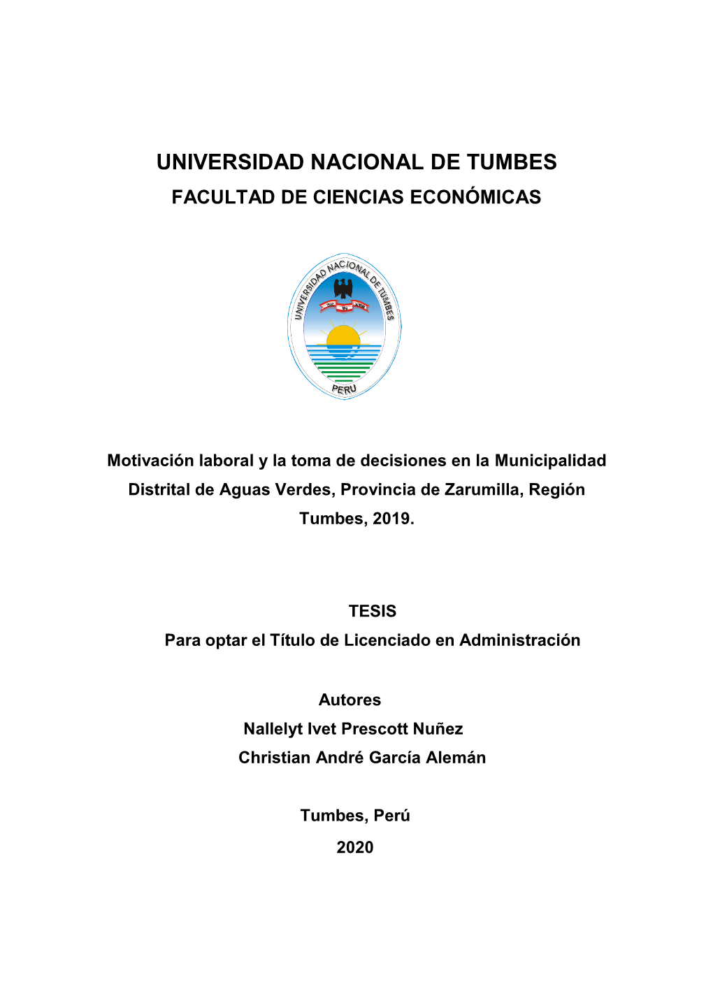 Universidad Nacional De Tumbes Facultad De Ciencias Económicas