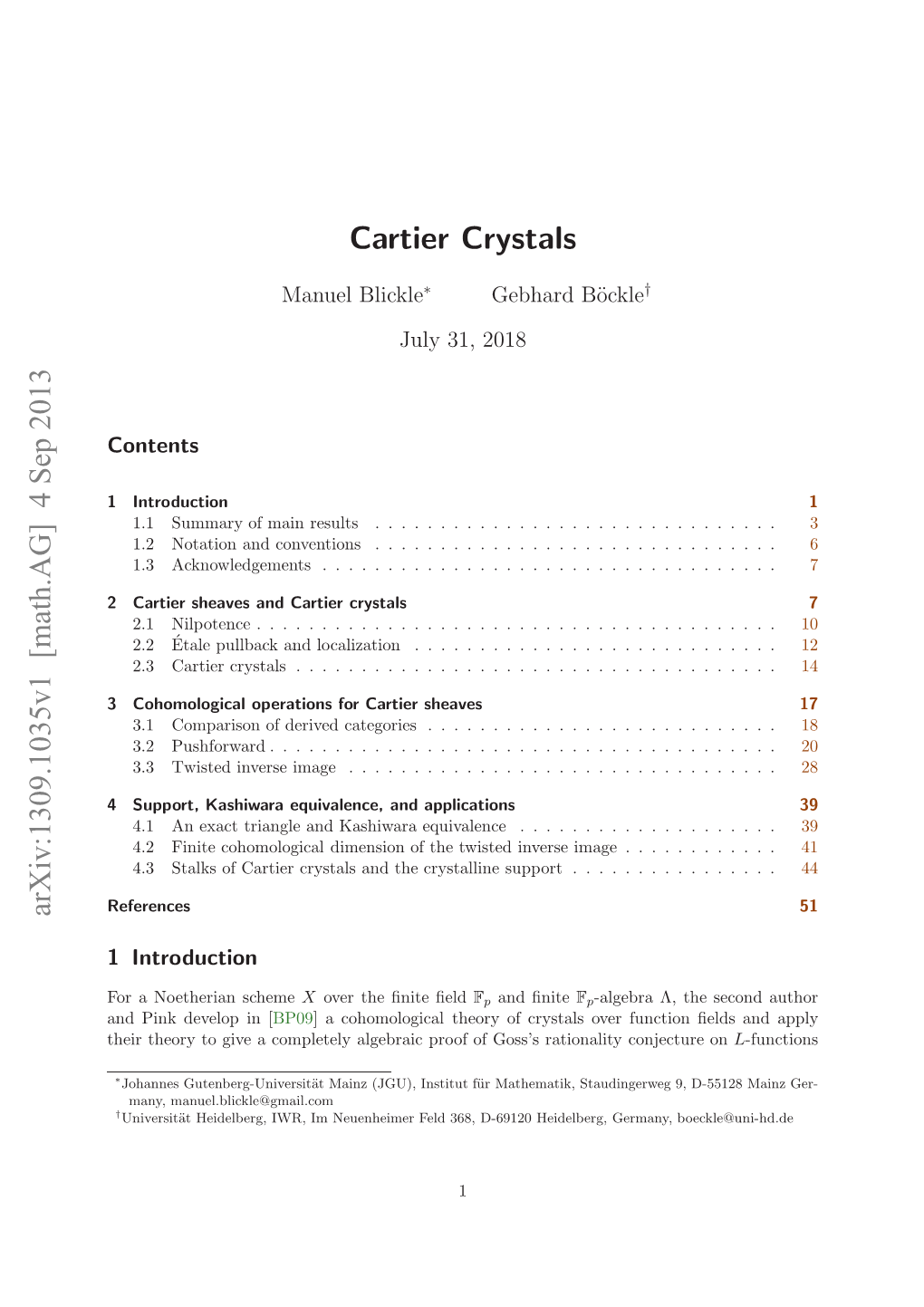 Cartier Crystals in the Case That Λ = Fq, Cf