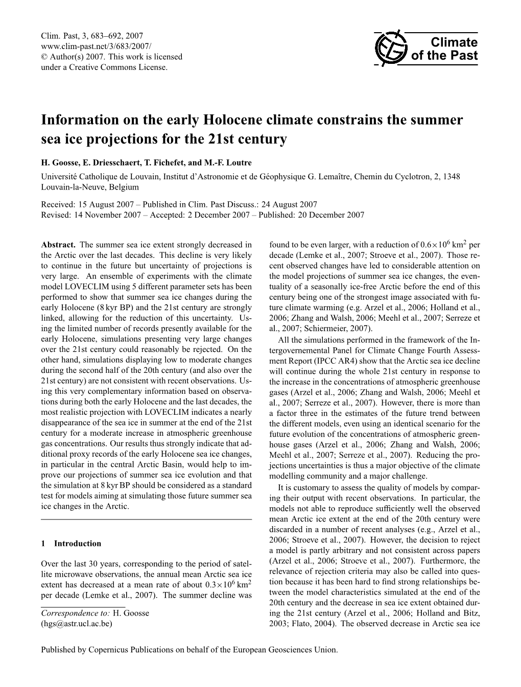 Information on the Early Holocene Climate Constrains the Summer Sea Ice Projections for the 21St Century