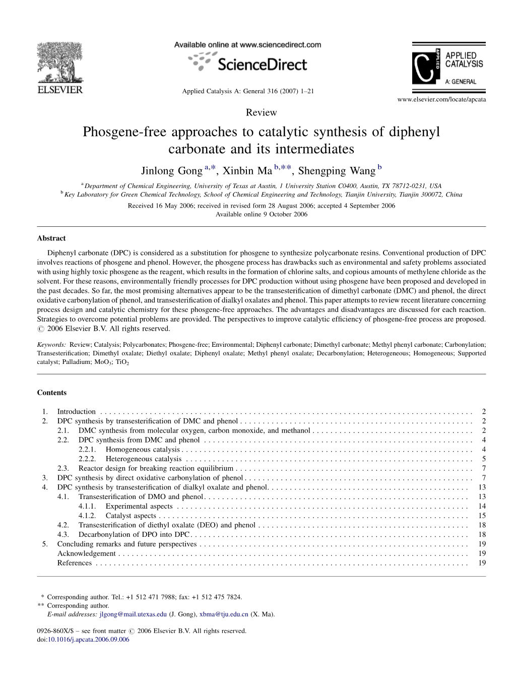 Phosgene-Free Approaches to Catalytic Synthesis of Diphenyl Carbonate