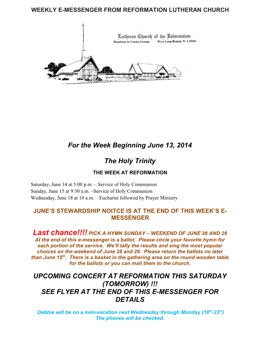 Weekly E-Messenger from Reformation Lutheran Church