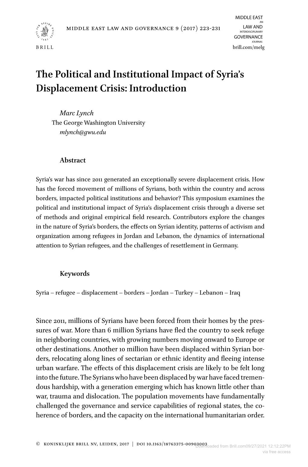 The Political and Institutional Impact of Syria's Displacement Crisis