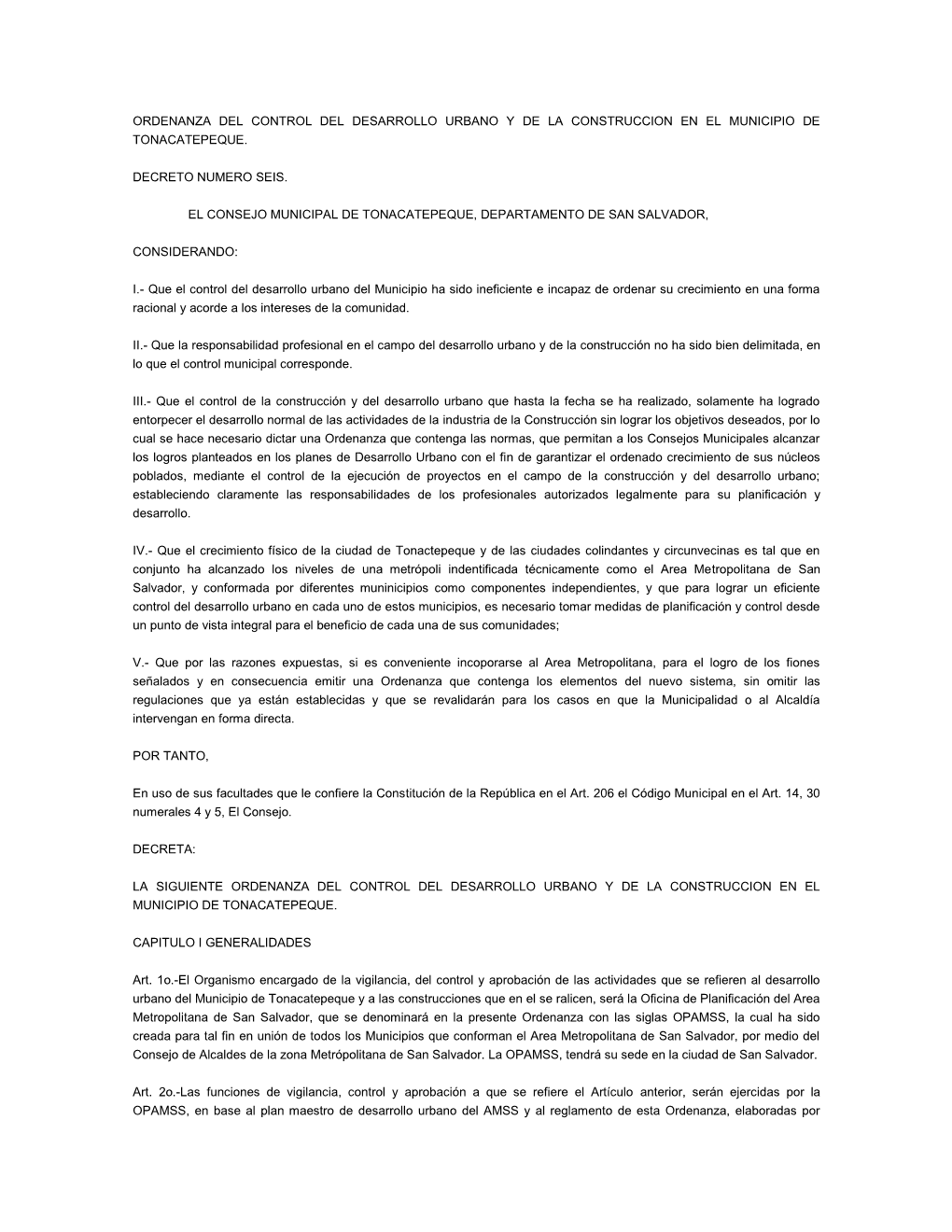 Ordenanza Del Control Del Desarrollo Urbano Y De La Construccion En El Municipio De Tonacatepeque