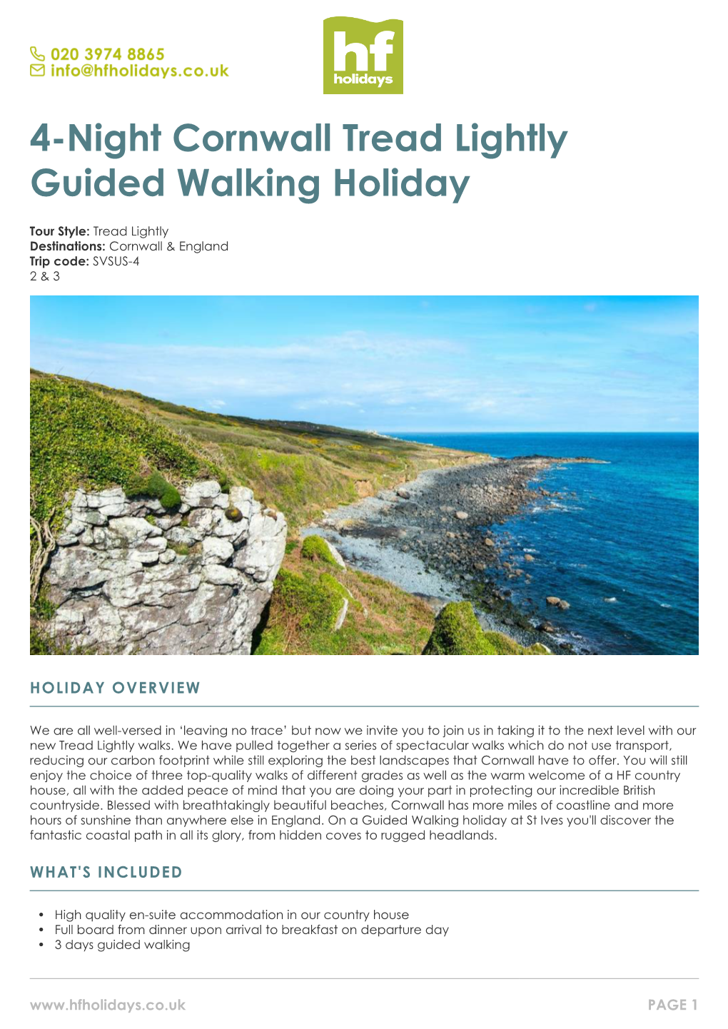 4-Night Cornwall Tread Lightly Guided Walking Holiday