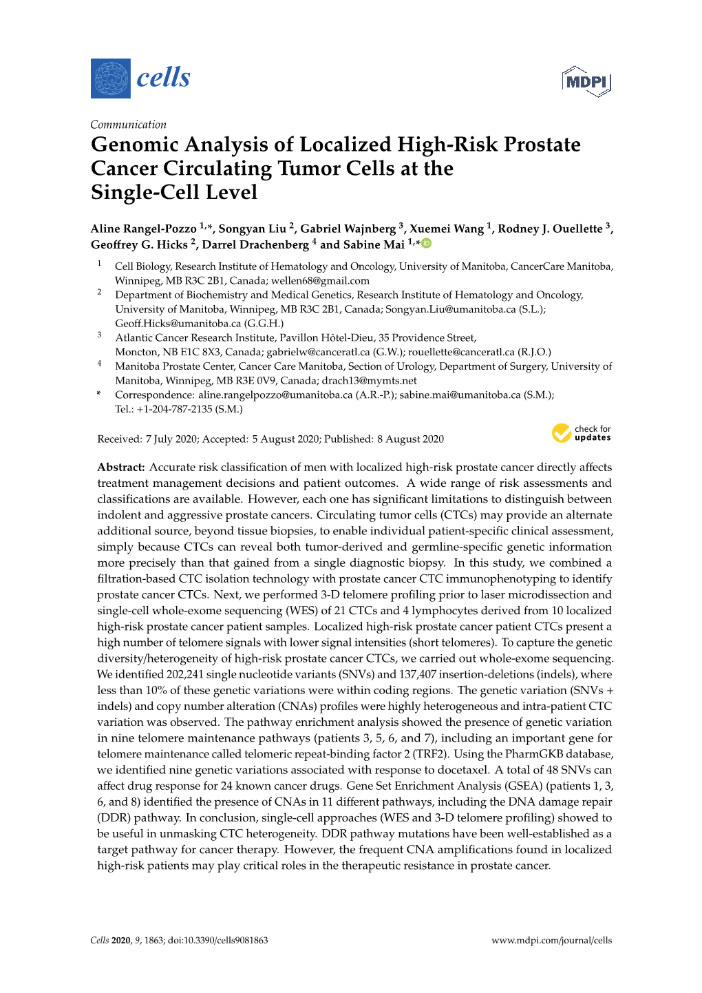 Genomic Analysis of Localized High-Risk Prostate Cancer Circulating Tumor Cells at the Single-Cell Level