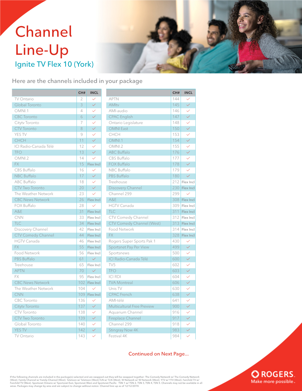 Channel Line-Up Ignite TV Flex 10 (York)