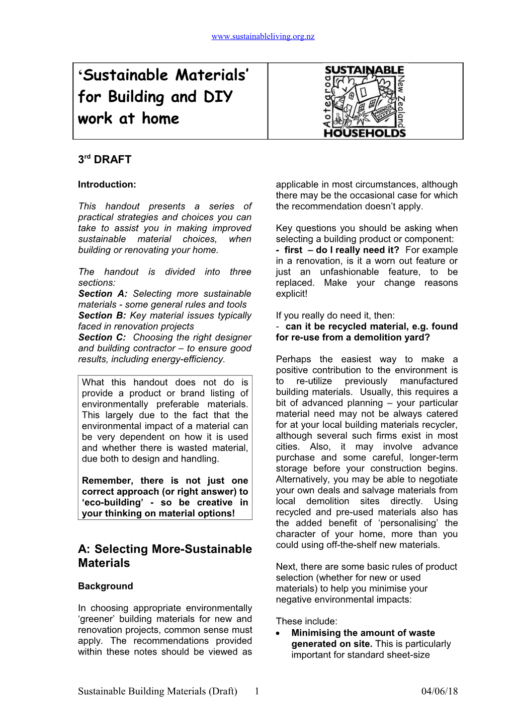 Sustainable Building Materials (Draft) 1