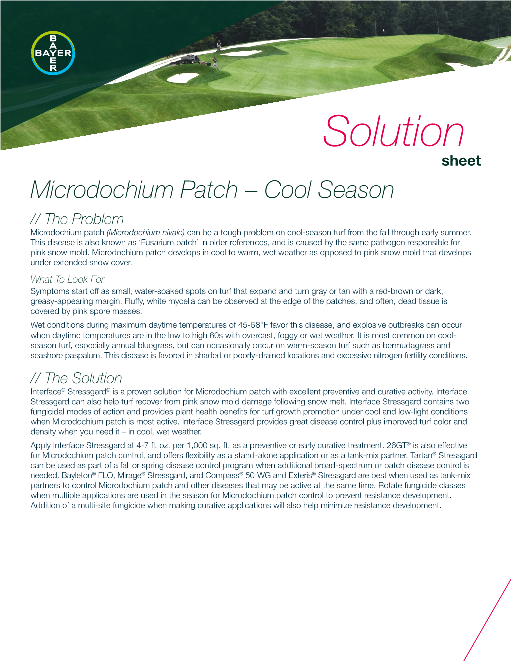Microdochium Patch – Cool Season // the Problem Microdochium Patch (Microdochium Nivale) Can Be a Tough Problem on Cool-Season Turf from the Fall Through Early Summer