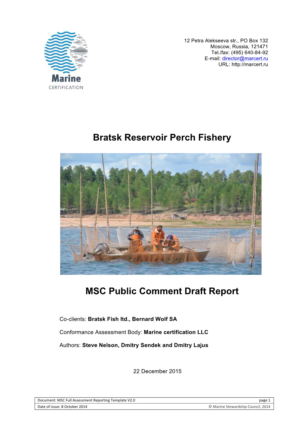 Bratsk Reservoir Perch Fishery MSC Public Comment Draft Report