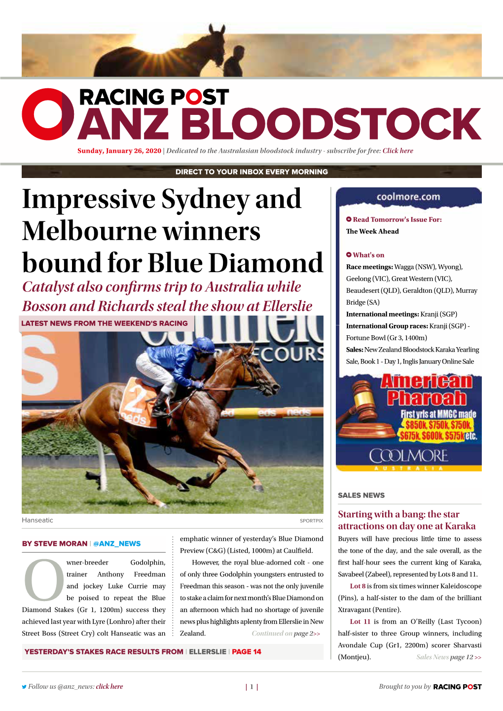 Impressive Sydney and Melbourne Winners Bound for Blue Diamond | 2 | Sunday, January 26, 2020