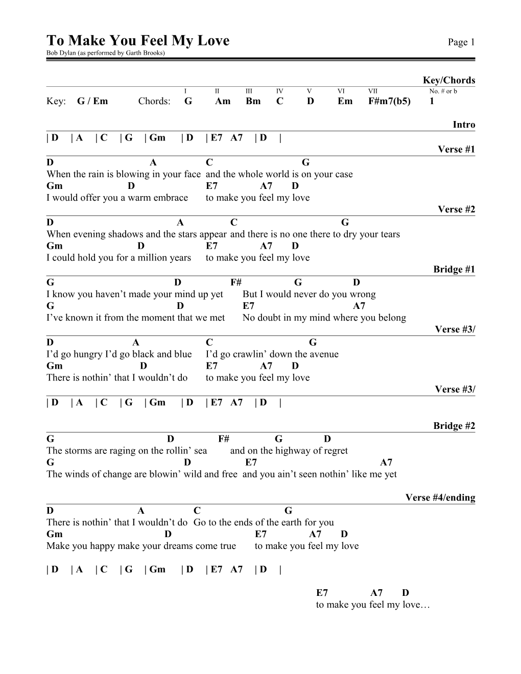 To Make You Feel My Love Page 1