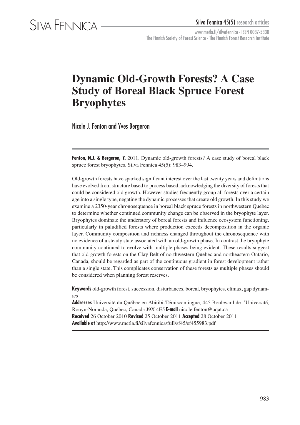 A Case Study of Boreal Black Spruce Forest Bryophytes