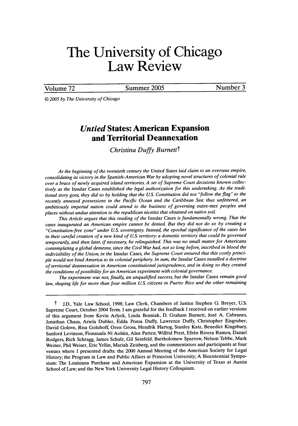 Untied States: American Expansion and Territorial Deannexation Christina Duffy Burnettt