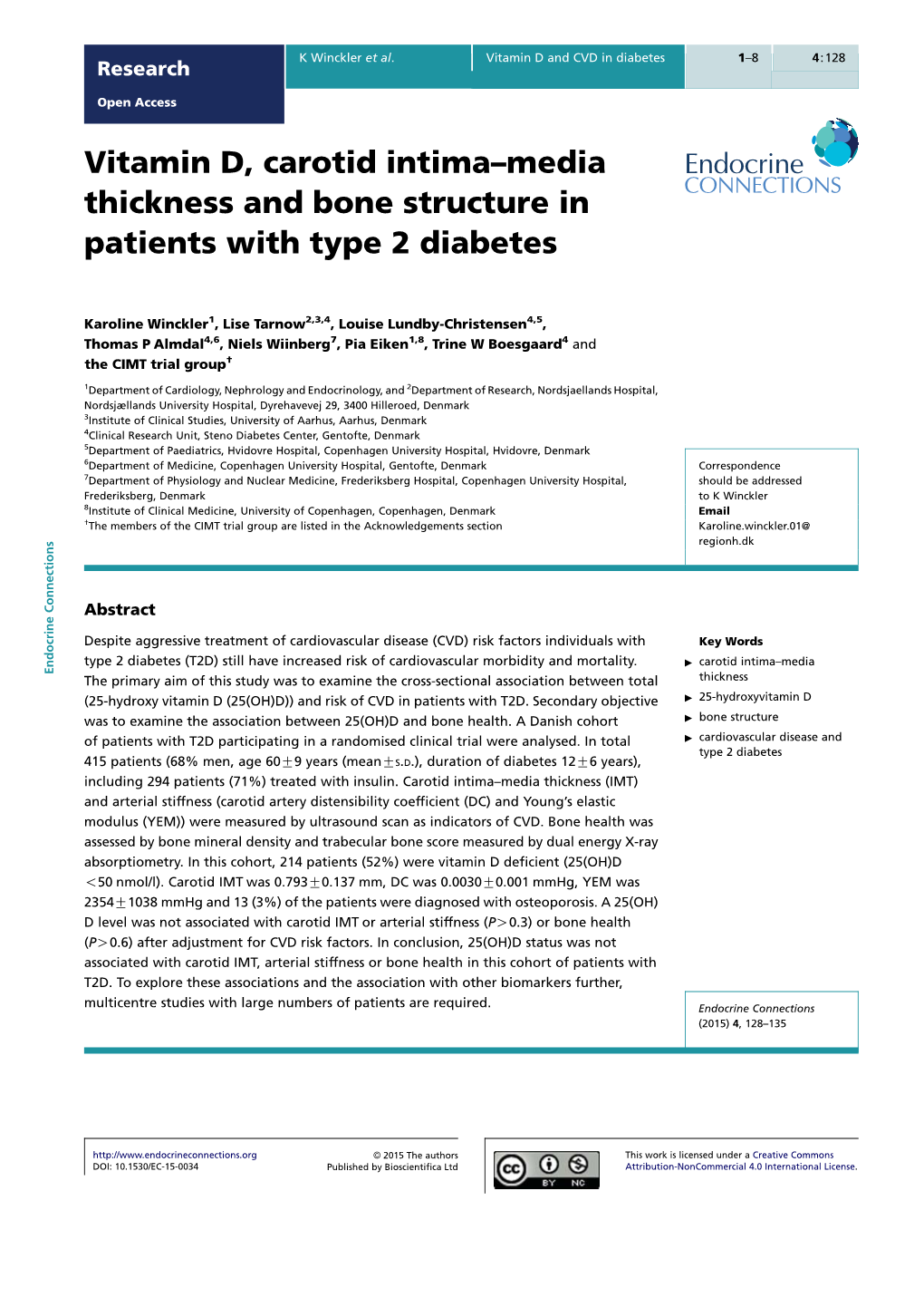 Vitamin D, Carotid Intima–Media Thickness and Bone Structure in Patients with Type 2 Diabetes