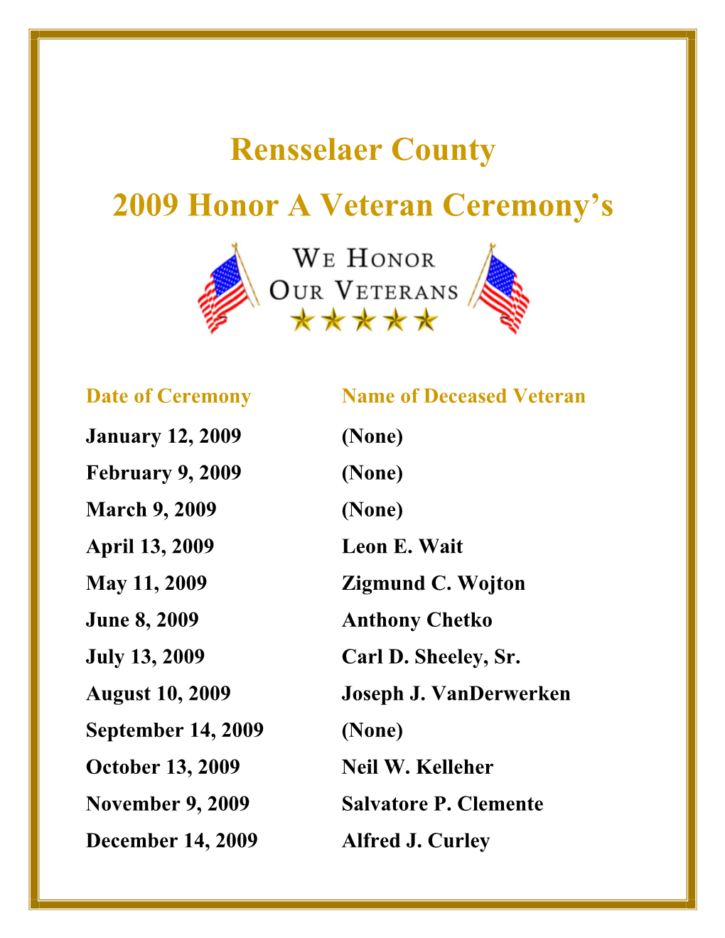 Rensselaer County 2009 Honor a Veteran Ceremony's