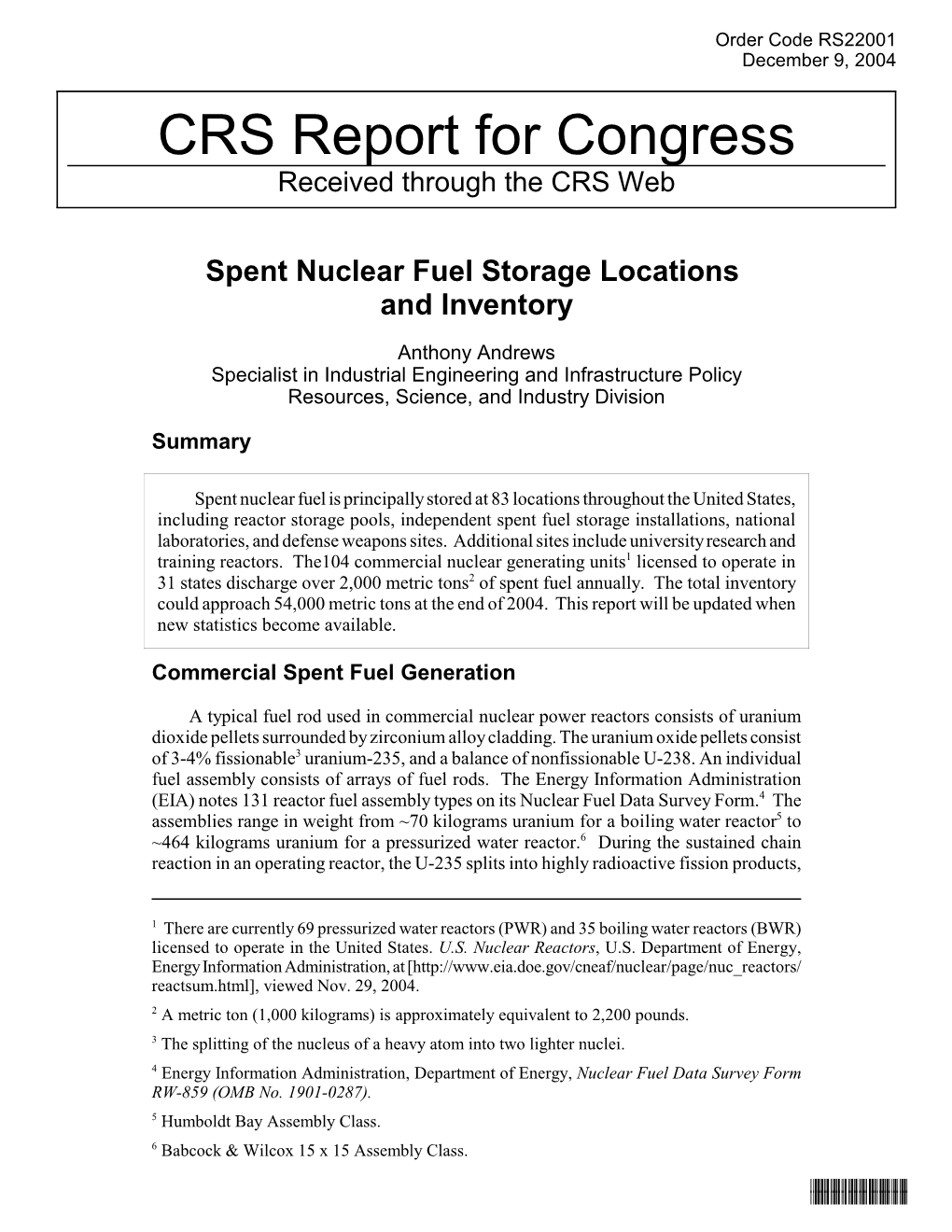 CRS Report for Congress Received Through the CRS Web