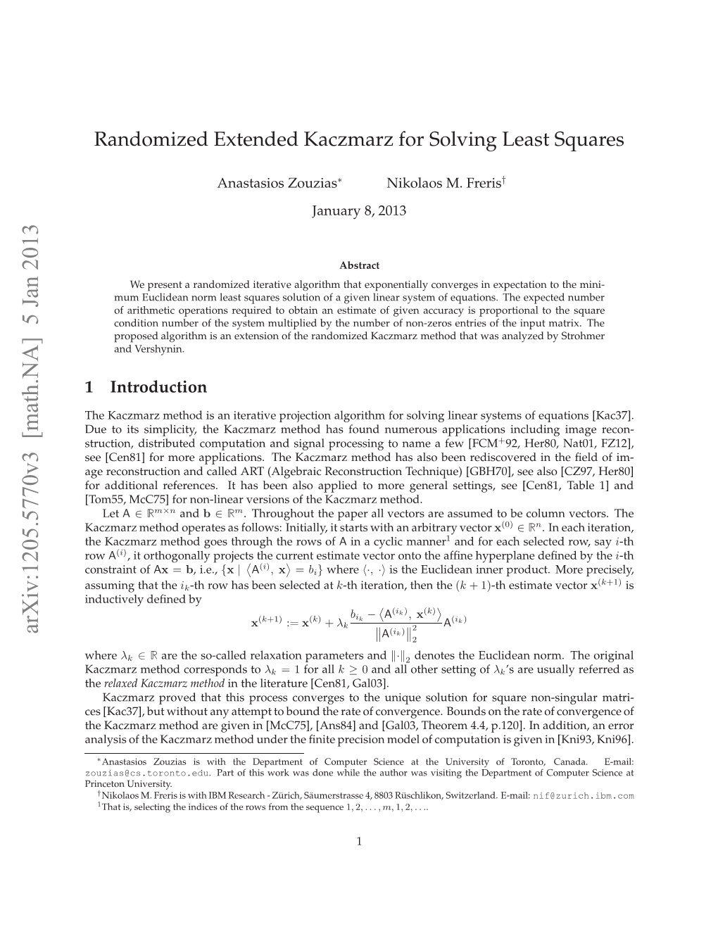 Randomized Extended Kaczmarz for Solving Least Squares