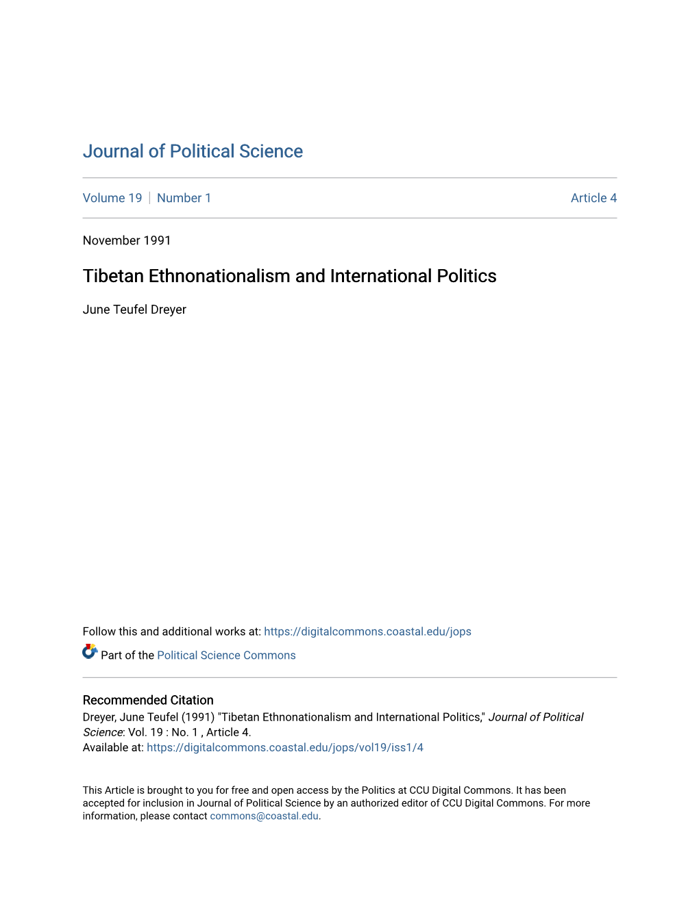 Tibetan Ethnonationalism and International Politics