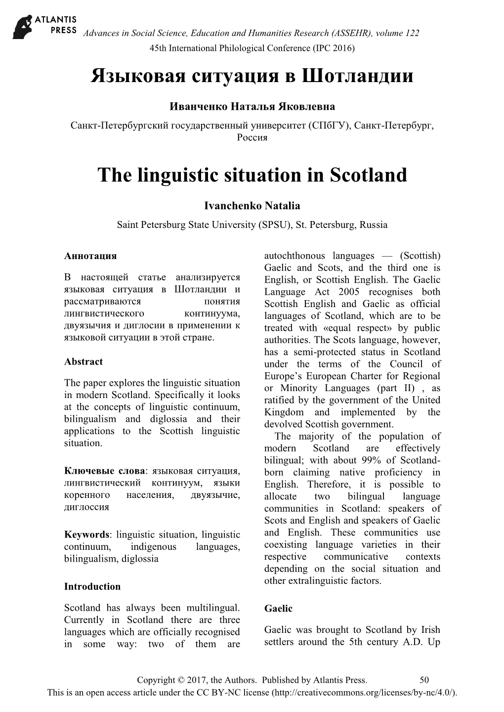 The Linguistic Situation in Scotland