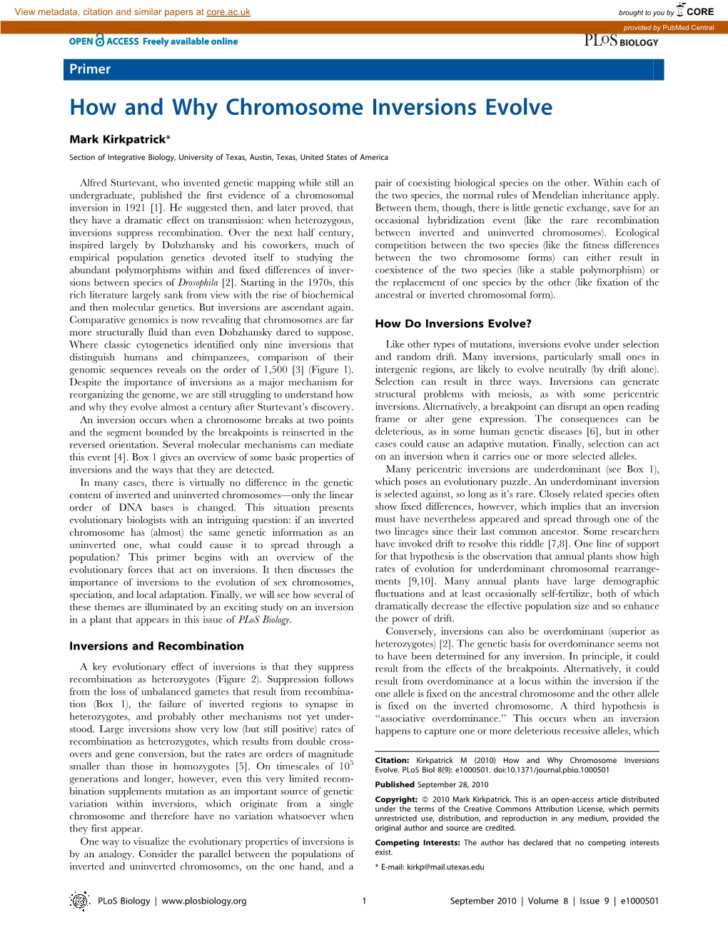 How and Why Chromosome Inversions Evolve